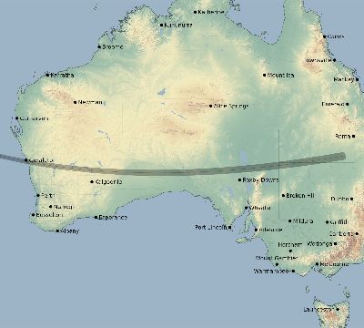 Map of the eclipse path across Australia on 10/13/2805