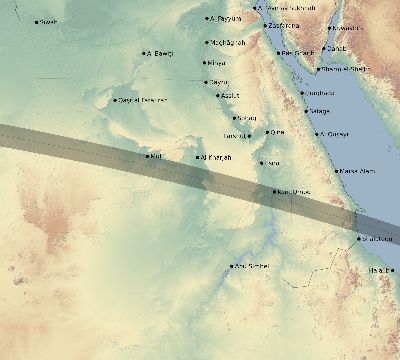 Map of the eclipse path across Egypt on 10/13/2805