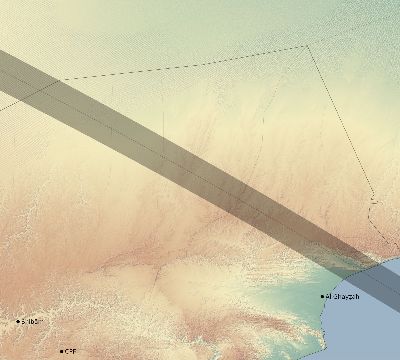 Map of the eclipse path across Yemen on 10/13/2805