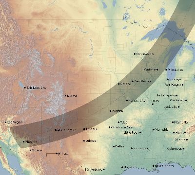 Map of the eclipse path across United States on 04/10/2806