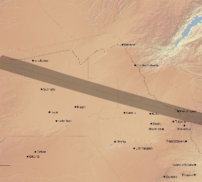 Map of the eclipse path across Botswana on 02/05/2809