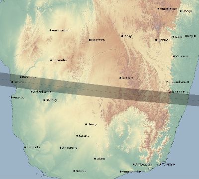 Map of the eclipse path across Madagascar on 02/05/2809
