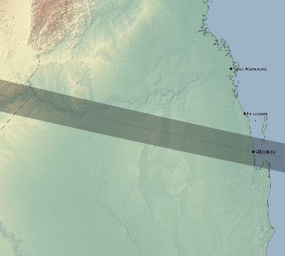 Map of the eclipse path across Mozambique on 02/05/2809