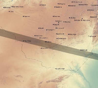 Map of the eclipse path across Zimbabwe on 02/05/2809