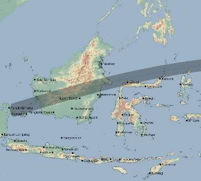 Map of the eclipse path across Indonesia on 08/02/2809