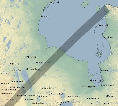 Map of the eclipse path across Canada on 01/26/2810