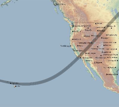 Map of the eclipse path across United States on 01/26/2810