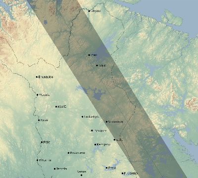 Map of the eclipse path across Finland on 06/12/2811
