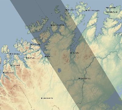 Map of the eclipse path across Norway on 06/12/2811
