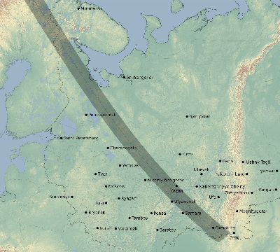Map of the eclipse path across Russia on 06/12/2811
