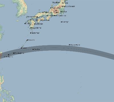 Map of the eclipse path across Japan on 05/31/2812
