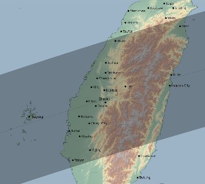 Map of the eclipse path across Taiwan on 05/31/2812