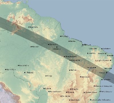 Map of the eclipse path across Brazil on 11/25/2812