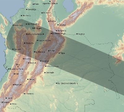 Map of the eclipse path across Colombia on 11/25/2812