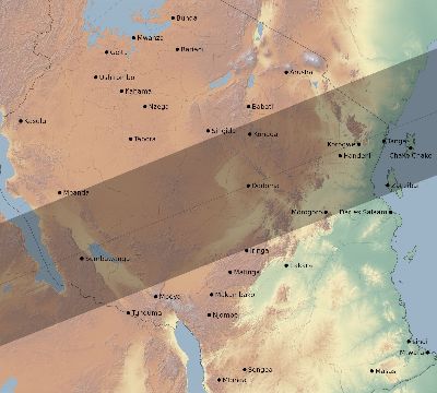 Map of the eclipse path across Tanzania on 11/25/2812