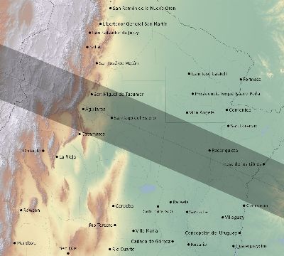 Map of the eclipse path across Argentina on 05/21/2813