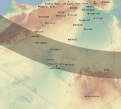 Map of the eclipse path across Algeria on 11/14/2813