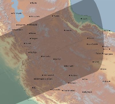 Map of the eclipse path across Iran on 11/14/2813