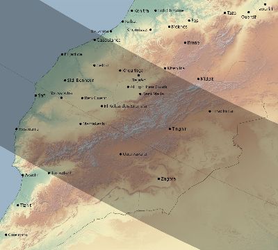 Map of the eclipse path across Morocco on 11/14/2813