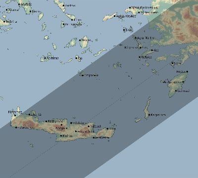 Map of the eclipse path across Greece on 04/01/2815