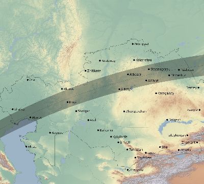 Map of the eclipse path across Kazakhstan on 04/01/2815