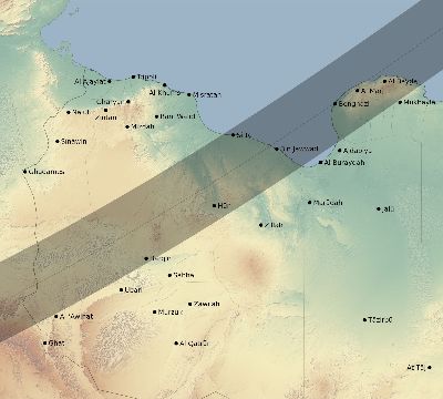 Map of the eclipse path across Libya on 04/01/2815