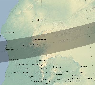 Map of the eclipse path across Mauritania on 04/01/2815