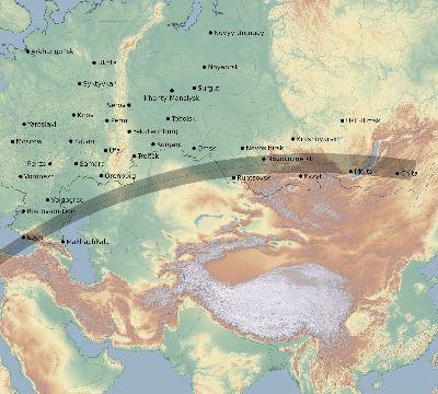 Map of the eclipse path across Russia on 04/01/2815