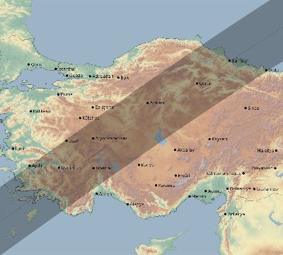 Map of the eclipse path across Turkey on 04/01/2815