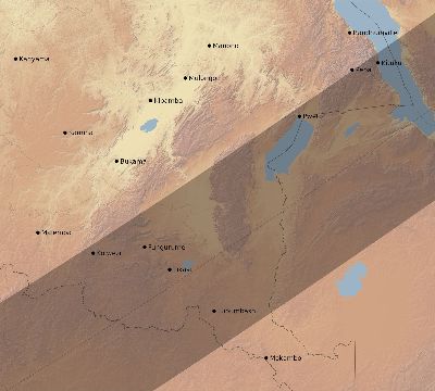 Map of the eclipse path across DR Congo on 03/20/2816