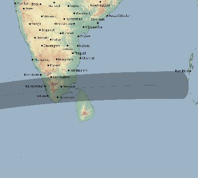 Map of the eclipse path across India on 03/20/2816