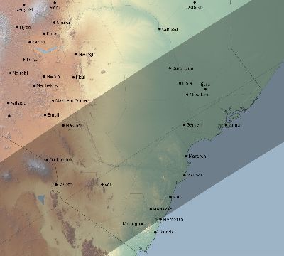 Map of the eclipse path across Kenya on 03/20/2816