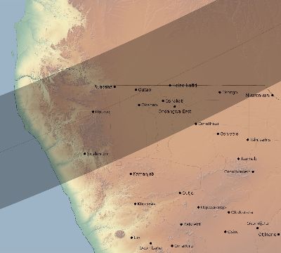 Map of the eclipse path across Namibia on 03/20/2816