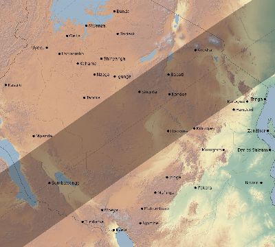Map of the eclipse path across Tanzania on 03/20/2816