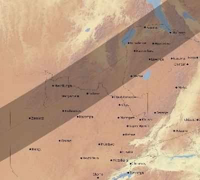 Map of the eclipse path across Zambia on 03/20/2816