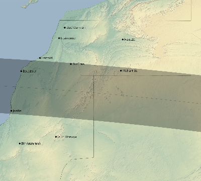 Map of the eclipse path across Western Sahara on 09/13/2816