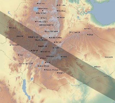Map of the eclipse path across Ethiopia on 09/13/2816