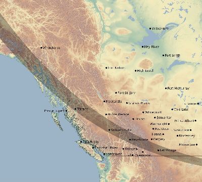 Map of the eclipse path across Canada on 09/02/2817