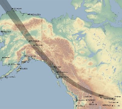 Map of the eclipse path across United States on 09/02/2817