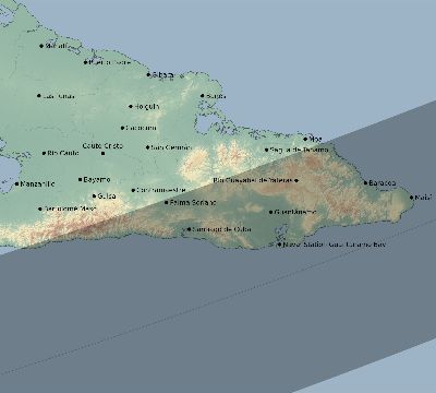 Map of the eclipse path across Cuba on 01/17/2819