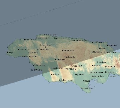 Map of the eclipse path across Jamaica on 01/17/2819