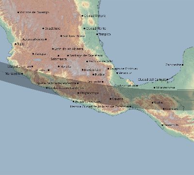 Map of the eclipse path across Mexico on 01/17/2819