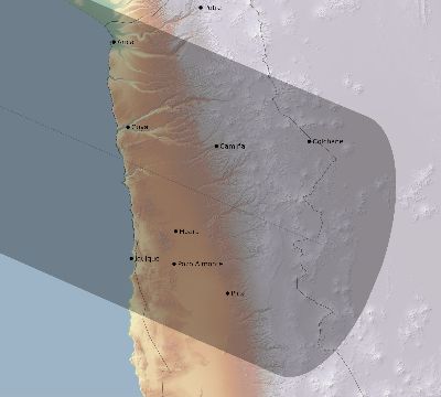 Map of the eclipse path across Chile on 07/13/2819