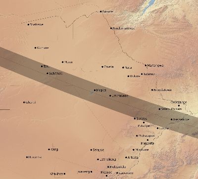Map of the eclipse path across Botswana on 01/07/2820