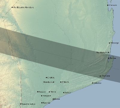 Map of the eclipse path across Mozambique on 01/07/2820