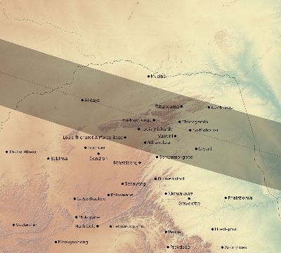 Map of the eclipse path across South Africa on 01/07/2820