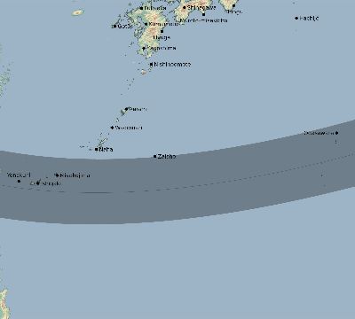 Map of the eclipse path across Japan on 11/04/2822