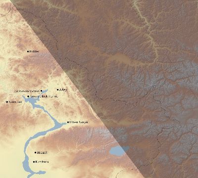 Map of the eclipse path across Kazakhstan on 11/04/2822