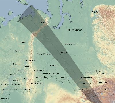 Map of the eclipse path across Russia on 11/04/2822