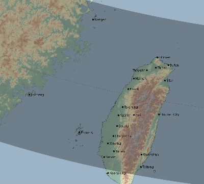 Map of the eclipse path across Taiwan on 11/04/2822